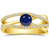0.65 Ct Round Blue Sapphire and White Sapphire Prong 22k Gold Vermeil Pave Split Band Ring