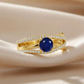 0.65 Ct Round Blue Sapphire and White Sapphire Prong 22k Gold Vermeil Pave Split Band Ring by Fine Color Jewels