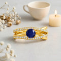 0.65 Ct Round Blue Sapphire and White Sapphire Prong 22k Gold Vermeil Pave Split Band Ring by Fine Color Jewels