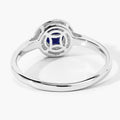 0.65 Ct Round Blue Sapphire & Lab Diamond Prong Silver Halo Engagement Ring by Fine Color Jewels
