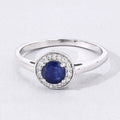0.65 Ct Round Blue Sapphire & Lab Diamond Prong Silver Halo Engagement Ring by Fine Color Jewels