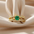 0.65 Ct Round Green Emerald and White Sapphire Prong 22K Gold Vermeil Pave Split Band Ring by Fine Color Jewels