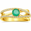 0.65 Ct Round Green Emerald and White Sapphire Prong 22K Gold Vermeil Pave Split Band Ring