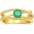 0.65 Ct Round Green Emerald and White Sapphire Prong 22K Gold Vermeil Pave Split Band Ring by Fine Color Jewels
