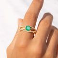 0.65 Ct Round Green Emerald and White Sapphire Prong 22K Gold Vermeil Pave Split Band Ring by Fine Color Jewels