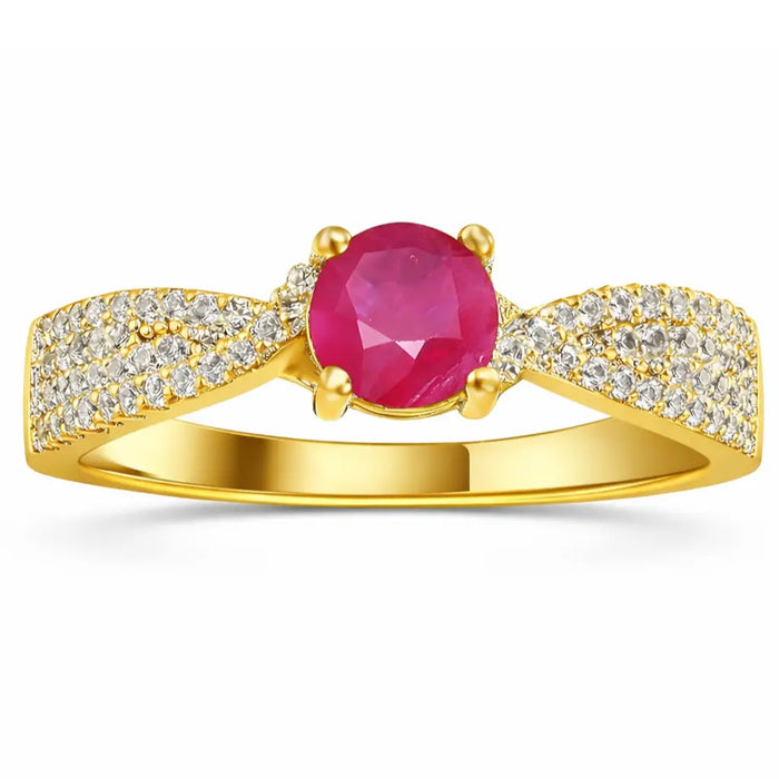 0.65 Ct Round Red Ruby 22k Gold Vermeil Solitaire Tapered Twist Shank Prong Pave Ring by Fine Color Jewels