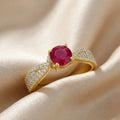 0.65 Ct Round Red Ruby 22k Gold Vermeil Solitaire Tapered Twist Shank Prong Pave Ring by Fine Color Jewels