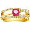 0.65 Ct Round Red Ruby 22k Gold Vermeil Split Band Fashion Prong Pave Ring