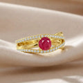 0.65 Ct Round Red Ruby 22k Gold Vermeil Split Band Fashion Prong Pave Ring by Fine Color Jewels
