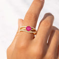 0.65 Ct Round Red Ruby 22k Gold Vermeil Split Band Fashion Prong Pave Ring by Fine Color Jewels