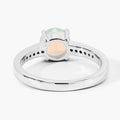 0.65 Ct Round White Ethiopian Opal & Lab Diamond Prong Silver Pave Bridge Ring by Fine Color Jewels
