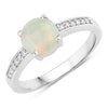 0.65 Ct Round White Ethiopian Opal & Lab Diamond Prong Silver Pave Bridge Ring