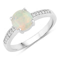 0.65 Ct Round White Ethiopian Opal & Lab Diamond Prong Silver Pave Bridge Ring by Fine Color Jewels