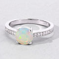 0.65 Ct Round White Ethiopian Opal & Lab Diamond Prong Silver Pave Bridge Ring by Fine Color Jewels
