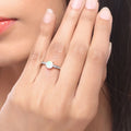 0.65 Ct Round White Ethiopian Opal & Lab Diamond Prong Silver Pave Bridge Ring by Fine Color Jewels