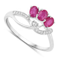 0.66 Ct Oval Pink Ruby & Diamond Prong 14K White Gold Pave Three Stone Knot Ring by Fine Color Jewels
