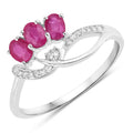 0.66 Ct Oval Pink Ruby & Diamond Prong 14K White Gold Pave Three Stone Knot Ring by Fine Color Jewels