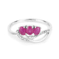 0.66 Ct Oval Pink Ruby & Diamond Prong 14K White Gold Pave Three Stone Knot Ring by Fine Color Jewels