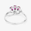 0.66 Ct Oval Pink Ruby & Diamond Prong 14K White Gold Pave Three Stone Knot Ring by Fine Color Jewels