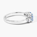 0.66 Ct Round Blue Aquamarine and Lab Diamond Prong Silver Five Stone Ring by Fine Color Jewels