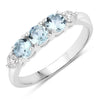 0.66 Ct Round Blue Aquamarine and Lab Diamond Prong Silver Five Stone Ring