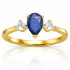0.67 Ct Pear Blue Sapphire and White Sapphire Prong 22K Gold Vermeil Three Stone Ring