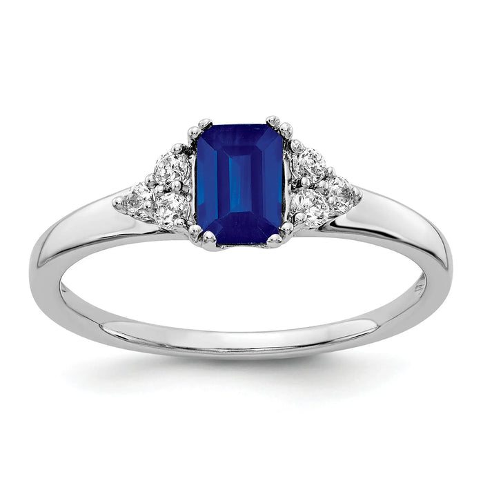 0.68 Ct Emerald Cut Blue Sapphire & Diamond Prong 14K White Gold Cluster Ring by Fine Color Jewels
