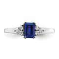 0.68 Ct Emerald Cut Blue Sapphire & Diamond Prong 14K White Gold Cluster Ring by Fine Color Jewels