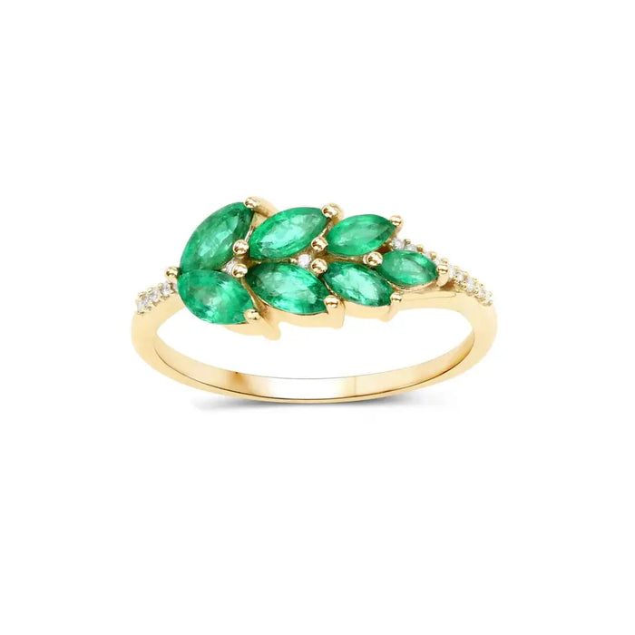 0.68 Ct Marquise Green Zambian Emerald and White Diamond Prong 14K Gold Cluster Ring by Fine Color Jewels