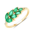 0.68 Ct Marquise Green Zambian Emerald and White Diamond Prong 14K Gold Cluster Ring by Fine Color Jewels