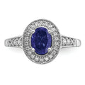 0.68 Ct Oval Lab Created Blue Sapphire and Diamond Prong 14K White Gold Halo Side Pave Ring by Fine Color Jewels
