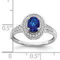 0.68 Ct Oval Lab Created Blue Sapphire and Diamond Prong 14K White Gold Halo Side Pave Ring by Fine Color Jewels