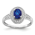0.68 Ct Oval Lab Created Blue Sapphire and Diamond Prong 14K White Gold Halo Side Pave Ring by Fine Color Jewels