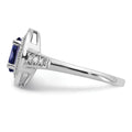 0.68 Ct Oval Lab Created Blue Sapphire and Diamond Prong 14K White Gold Halo Side Pave Ring by Fine Color Jewels