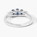 0.69 Ct Oval Blue Sapphire & Lab Diamond Prong Silver Graduated Five Stone Ring by Fine Color Jewels