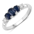 0.69 Ct Oval Blue Sapphire & Lab Diamond Prong Silver Graduated Five Stone Ring by Fine Color Jewels