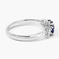 0.69 Ct Oval Blue Sapphire & Lab Diamond Prong Silver Graduated Five Stone Ring by Fine Color Jewels