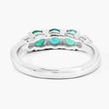 0.69 Ct Round Green Zambian Emerald & Lab Diamond Prong Silver Five Stone Ring by Fine Color Jewels