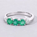 0.69 Ct Round Green Zambian Emerald & Lab Diamond Prong Silver Five Stone Ring by Fine Color Jewels