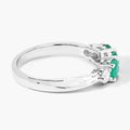 0.69 Ct Round Green Zambian Emerald & Lab Diamond Prong Silver Five Stone Ring by Fine Color Jewels