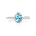 0.7 Ct Pear Blue Natural Paraiba Apatite Prong Rhodium Over Silver Teardrop Halo Ring by Fine Color Jewels