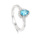0.7 Ct Pear Blue Natural Paraiba Apatite Prong Rhodium Over Silver Teardrop Halo Ring by Fine Color Jewels