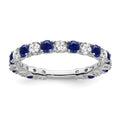 0.7 Ct Round Blue Lab-Created Sapphire & Diamond Prong 14K White Gold Eternity Band Ring by Fine Color Jewels