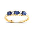 0.70 Ct Oval Blue Sapphire and White Diamond Prong 10k Gold Three Stone Ring by Fine Color Jewels