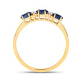 0.70 Ct Oval Blue Sapphire and White Diamond Prong 10k Gold Three Stone Ring by Fine Color Jewels