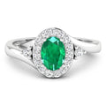 0.70 Ct Oval Green Zambian Emerald & Lab Diamond Prong 14K Gold Bypass Halo Ring by Fine Color Jewels