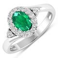 0.70 Ct Oval Green Zambian Emerald & Lab Diamond Prong 14K Gold Bypass Halo Ring by Fine Color Jewels