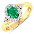 0.70 Ct Oval Green Zambian Emerald & Lab Diamond Prong 14K Gold Bypass Halo Ring by Fine Color Jewels