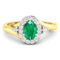 0.70 Ct Oval Green Zambian Emerald & Lab Diamond Prong 14K Gold Bypass Halo Ring by Fine Color Jewels
