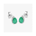 0.70 Ct Pear Green Zambian Emerald Prong 10K Stud Earrings by Fine Color Jewels